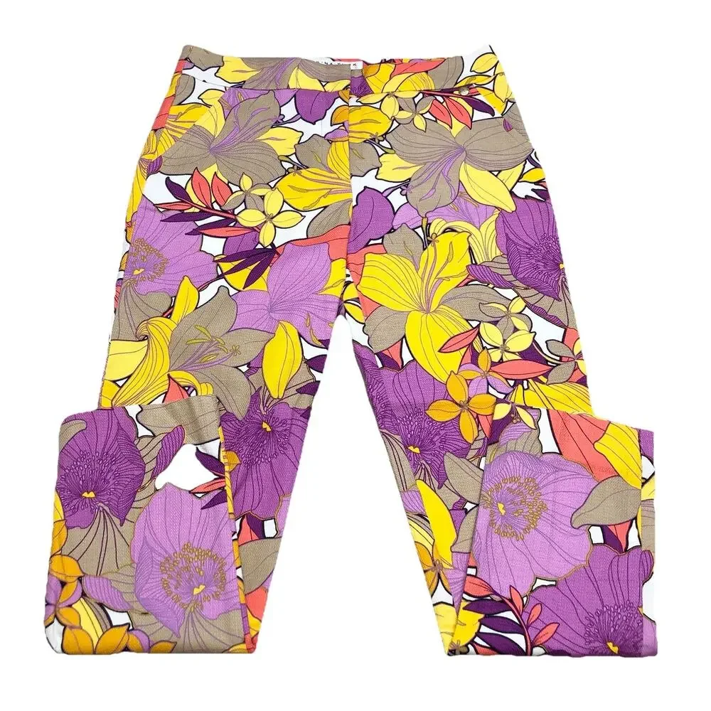 Trina Turk Women’s Moss 2 Floral Print Cropped Pants Size 4 Lilies Purple